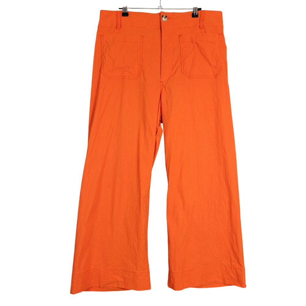 Anthropologie MAEVE Orange Colette Linen Blend High Rise Wide Leg Pants SIZE 32